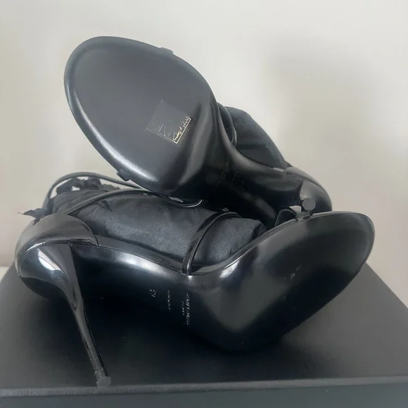 Saint Laurent Black Patent Cassandra Strappy High Heel Sandals 39 - Picture 7 of 8